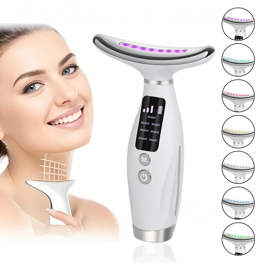 7 in 1 Neck Face Beauty Device Microcurrent Vibration Facial Massager Skin Rejuvenation Facial Lifter Skin Tightening Massager
