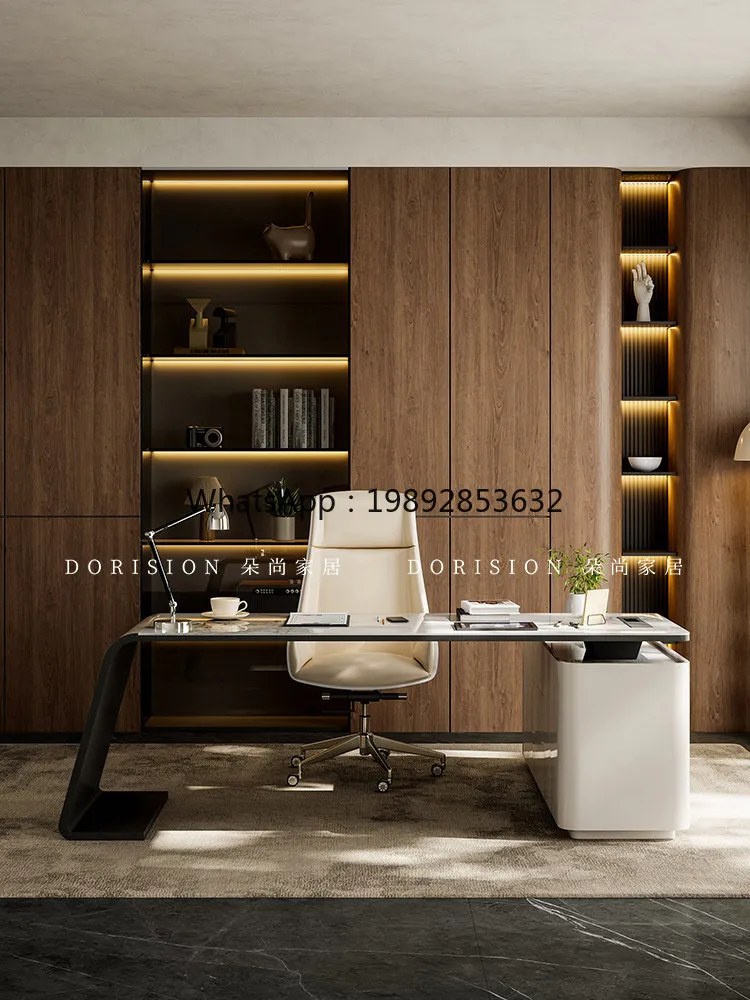 Italian Minimalist Sintered Stone Desk Home Computer Desk with Drawer Simple Modern Study Light Luxury Executive Desk