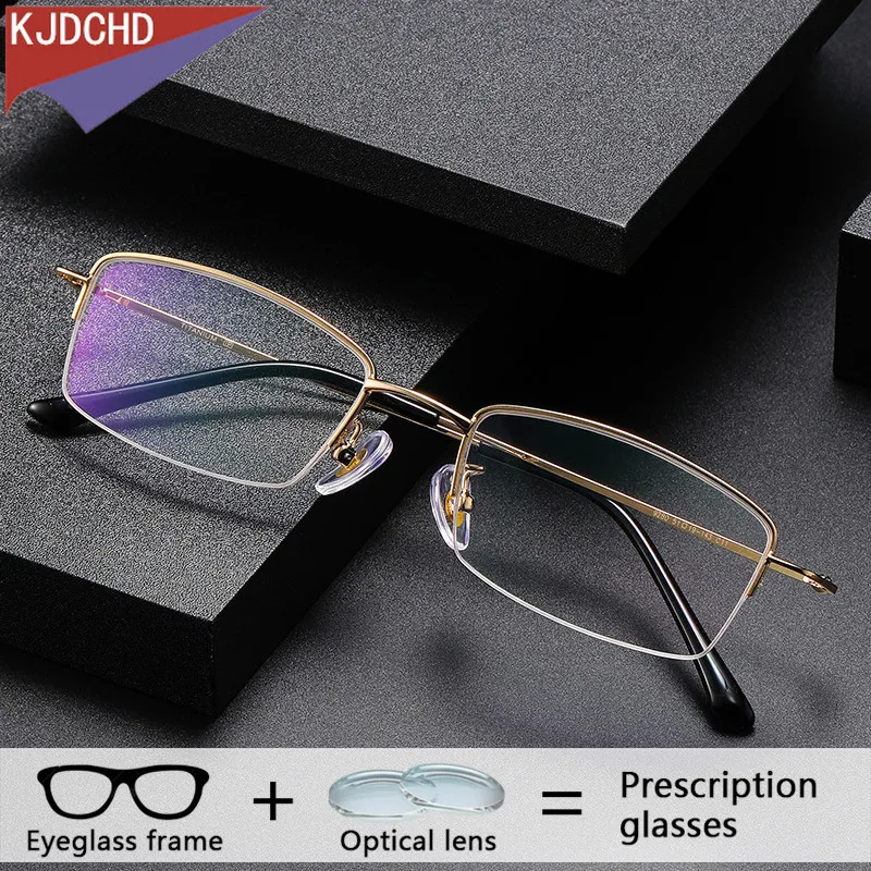 

Semi-Rimless Multifocal Prescription Eyeglasses Men Titanium Bifocal Custom Progressive Glasses Optical High Myopia Spectacles