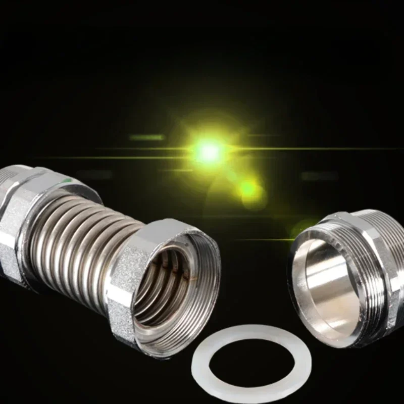 1PC Stainless Steel Central Air Conditioning Corrugated Pipe Iron Head Double Outer Wire Cold and Hot Explosion-proof Metal Hose