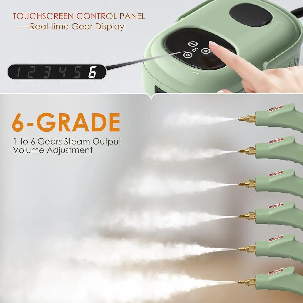 Пароочиститель высокого давления 2500 Вт, резервуар для воды 1000 мл, регулируемые уровня пара, ручная портативная чистящая машина с насадками-щеткой