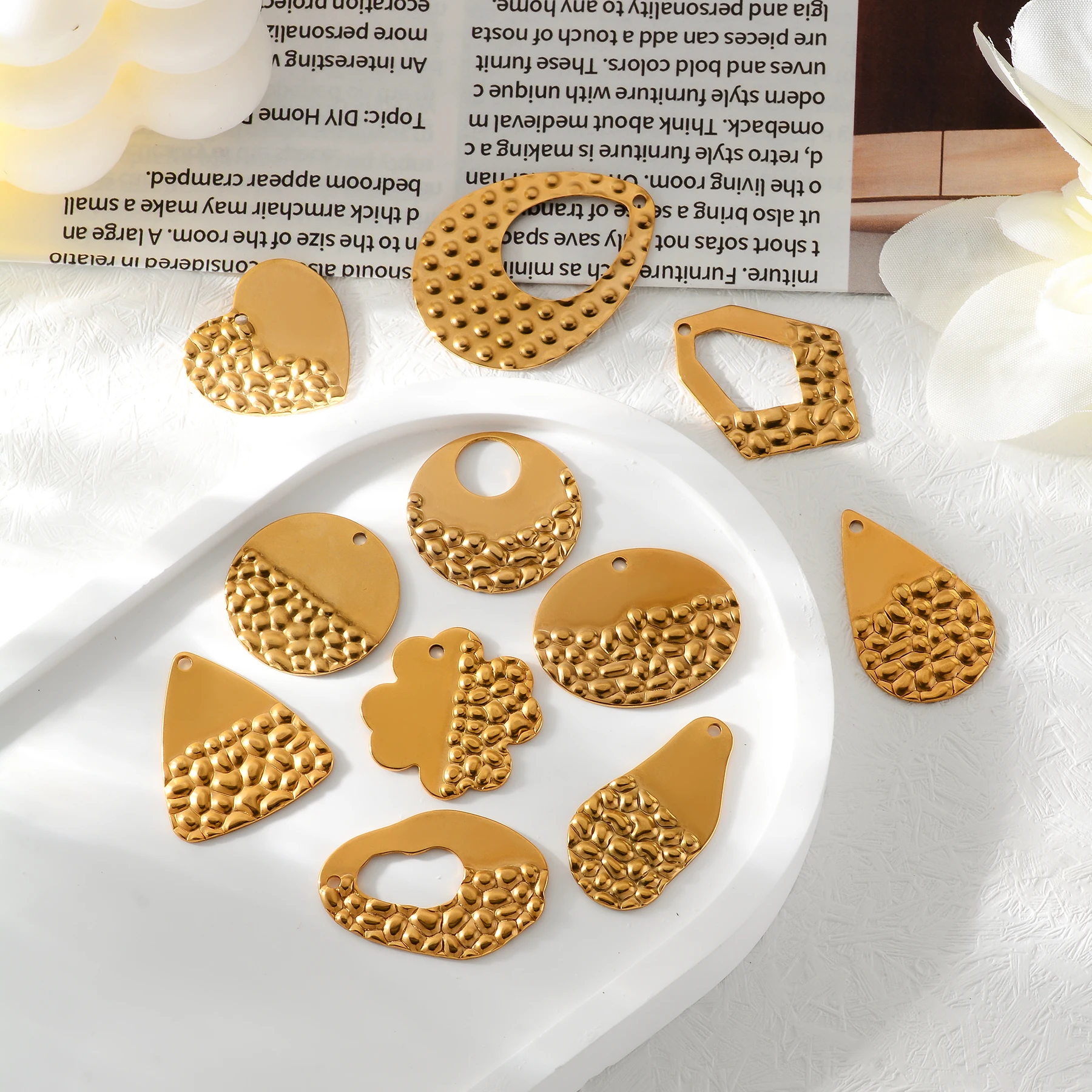 Großhandel 10 Stück Edelstahl Geometrische Blumen-Herz-Wassertropfen-Anhänger-Ohrring-Verbinder für DIY-Schmuckherstellung – Detail 5