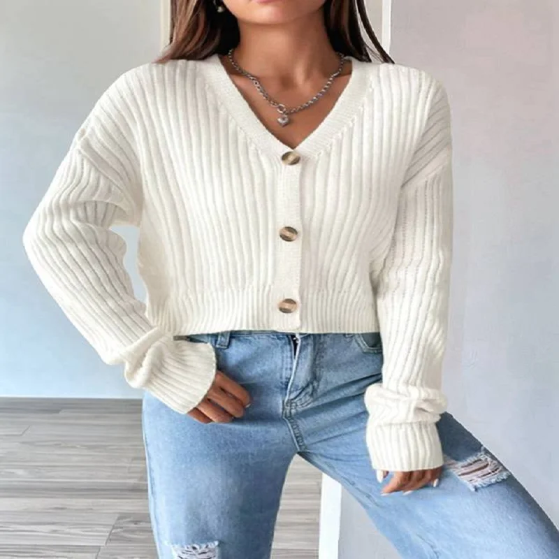 

Женский мягкий вязаный кардиган с длинными рукавами и пуговицами спереди с v-образным вырезом