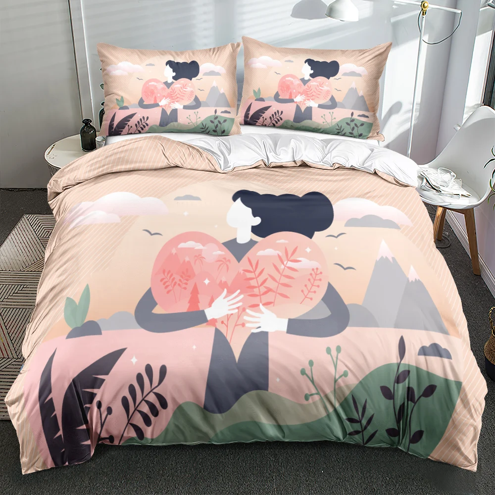 3D Custom Design Duvet cover set Lovely Girl Bedding sets Pink Quilt case 3 pieces Single Double King Sizes White Bedclothes