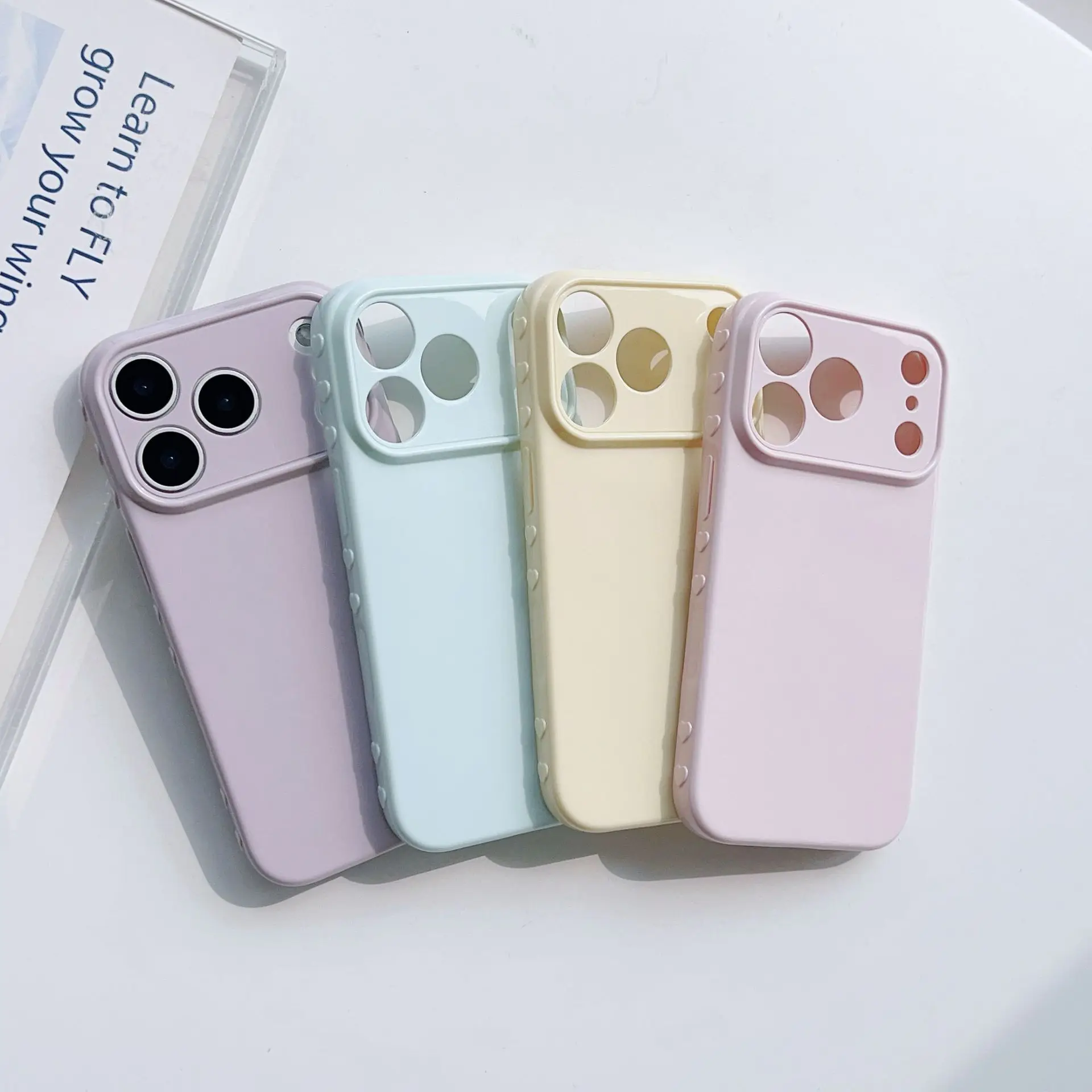Candy Color with 3D Love Frame Phone Case For iPhone 18 17 16E 16 15 14 13 12 11 Pro Max Plus X Xs 8 7 Soft TPU Shockproof Cover