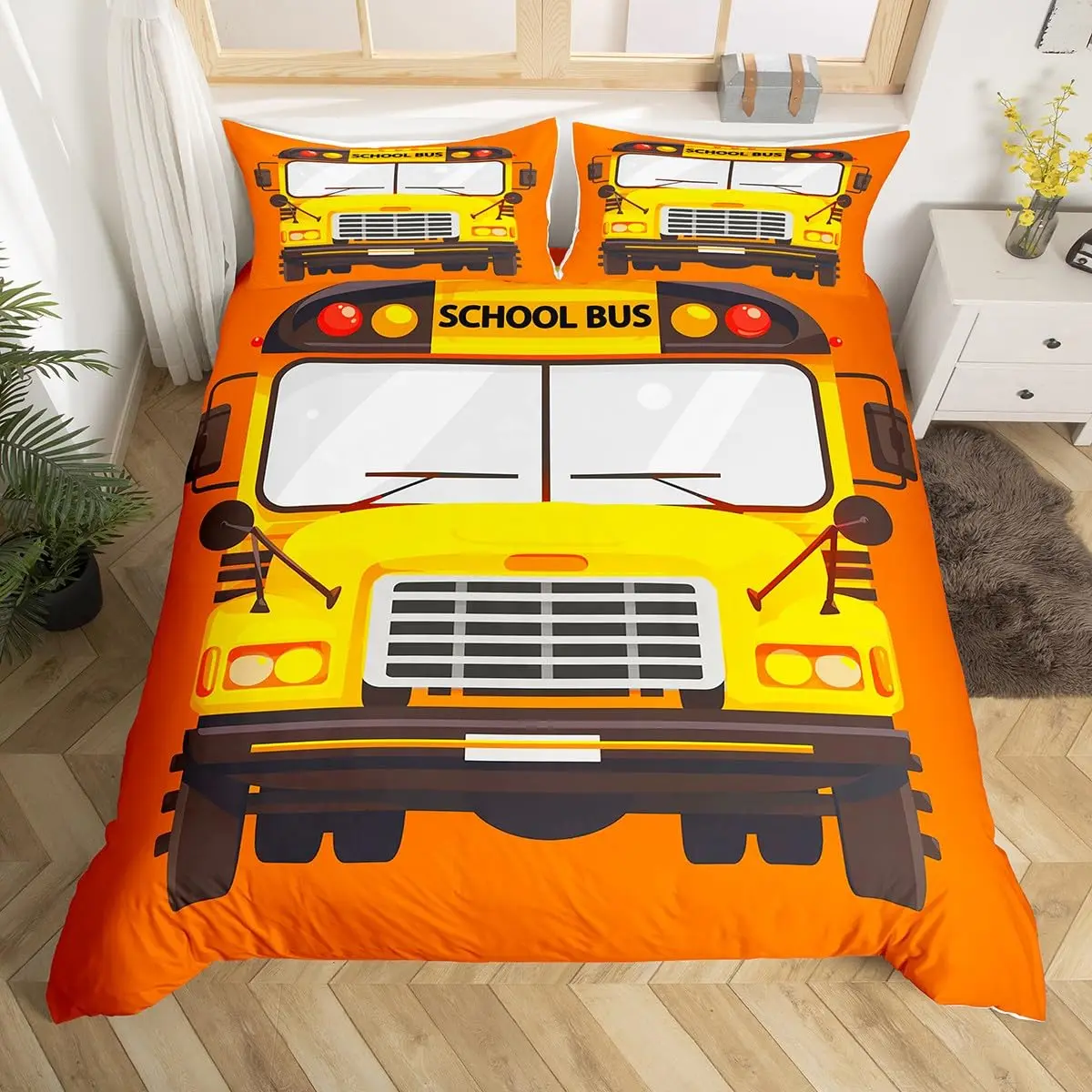 Cartoon Car Bedding Set for Boys Teen Kawaii Room, Construction Vehicles Duvet Cover Twin King Excavator Trucks Comforter Cover