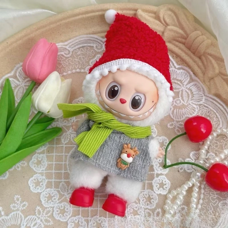 

17 см Labubu I II Idol Куклы Одежда Шаль-колокольчик Рождественская накидка Снеговик Олень Корея Kpop Экзо Одежда Плюшевая кукла Одежда