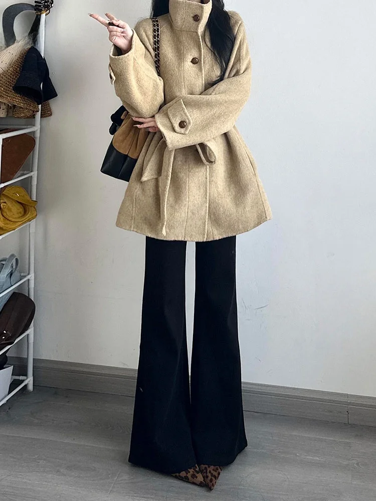 

High Waist Fleece Lined Black Denim Pants Women's Winter 2025 Slimming Non-Matching Leggings Draping Floor-Length Flared Pants
