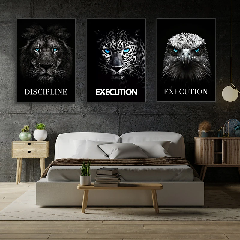 Animal Motivational Wall Art Lion Wolf Leopard Canvas Painting Entrepreneur Quotes Prints Posters Home Office Decor Frameless