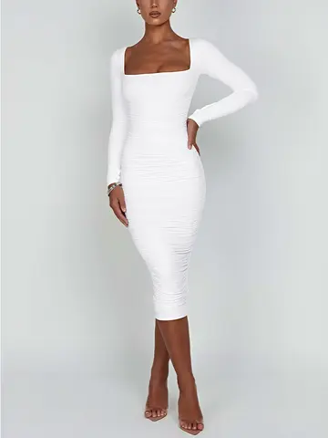 가을과 겨울 여성 섹시한 Bodycon 복장 스퀘어 넥 긴 소매 숙녀 이브닝 드레스