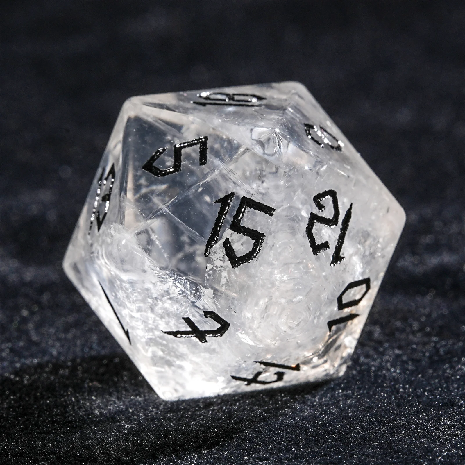 

7Pcs DND White Crystal Gemstone Dice Set Black Word Dice Set Multi-sided Polyhedral Dice for D&D COC Role RPG Table Game