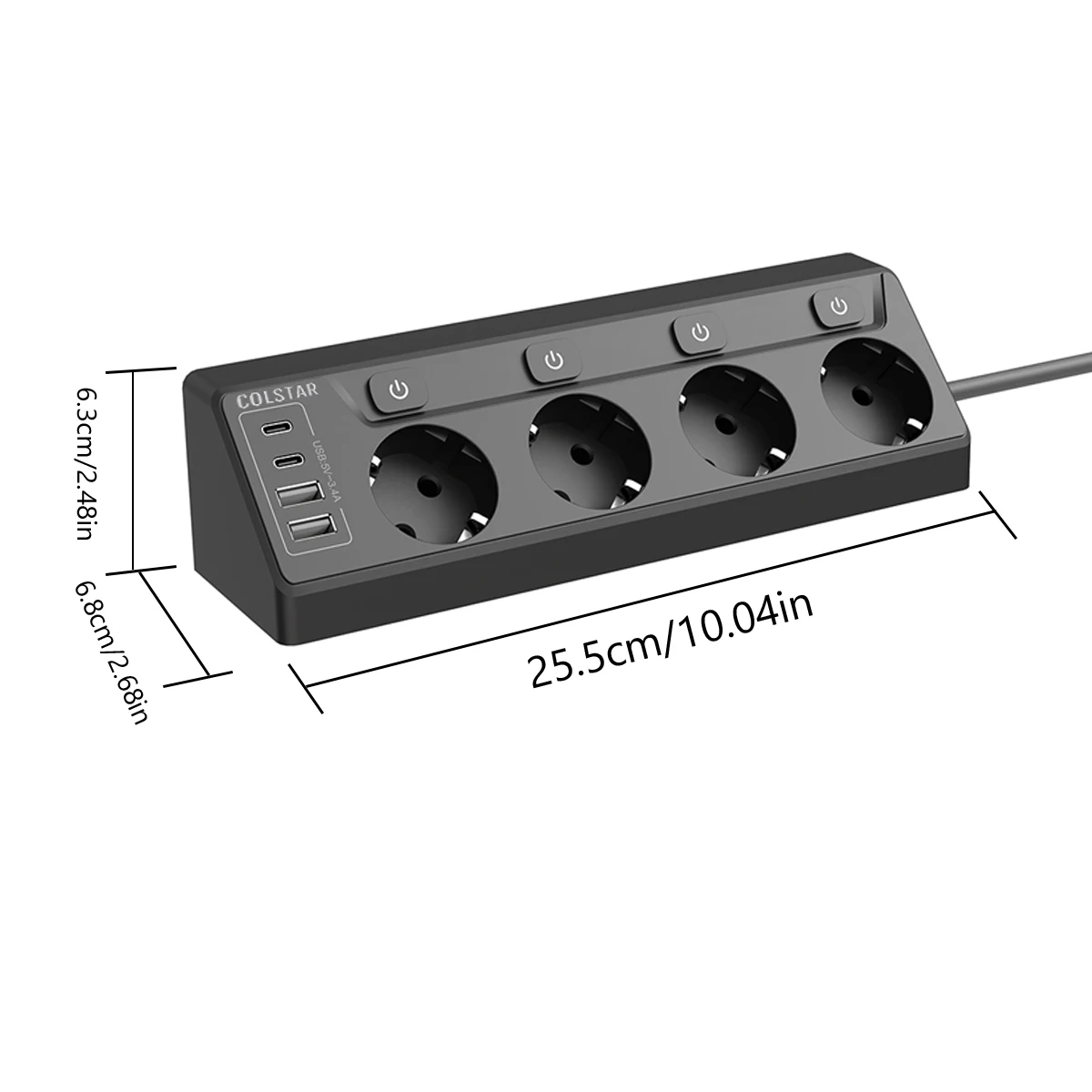 EU Power Strip Multi Electric Socket Network Filter 4 Outlets 4USB Ports Fast Charging 6.5FT Extension Cable Independent Switch