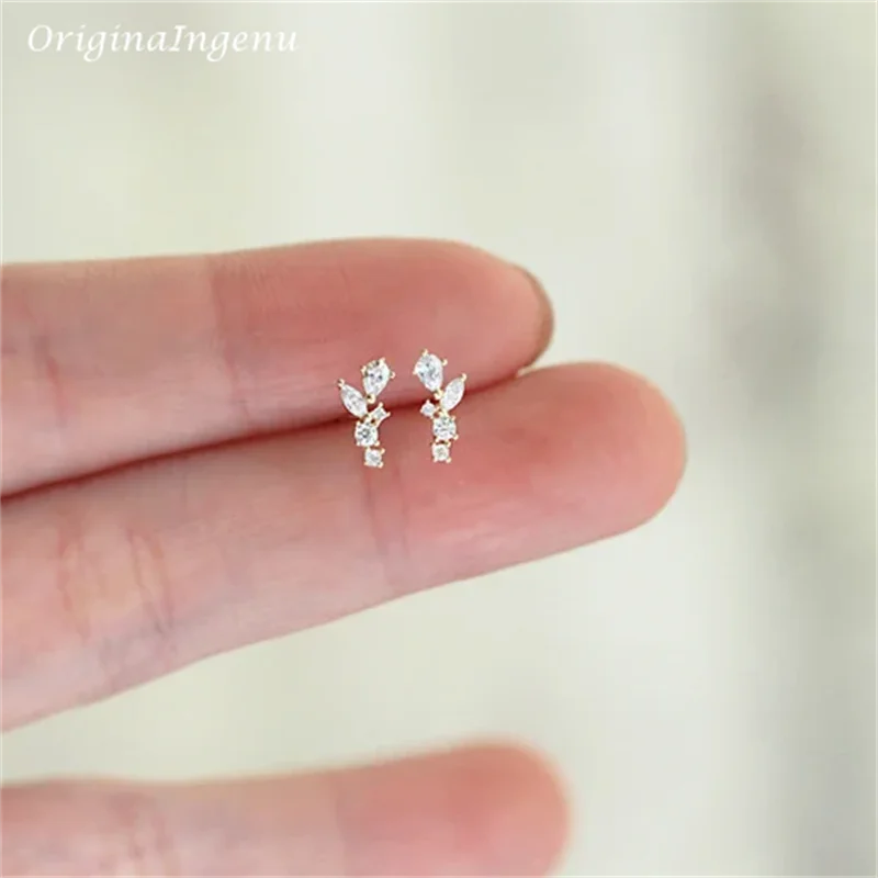 Solid 9K Gold Dainty Leaf Zirconia Stud Earrings 9k Gold Women Jewelry Minimalist Delicate Earring Tarnish Resistan Fine Jewelry