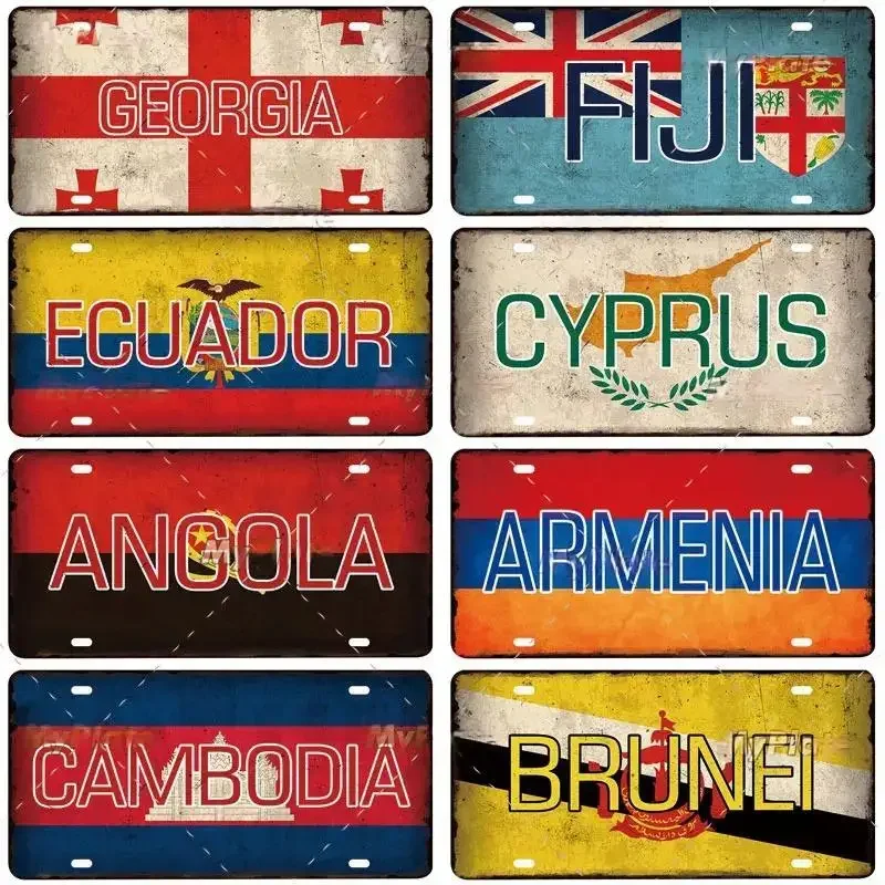 Monaco Cuba Saudi Arabia Angola National Flag Poster Plate Metal Sign Poster Plaque Decor Bar Pub Club Home Wall Decoration