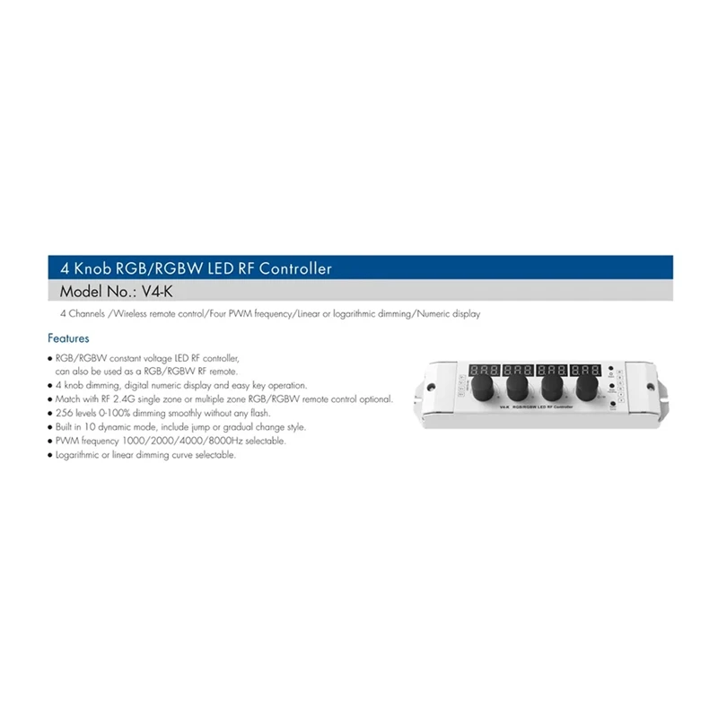 M16K-12-24VDC 4 Knob Key RGB/RGBW LED Dimmer RF Controller 4Chx4a Digital Display As RF Remote For 4 Channel LED Strips