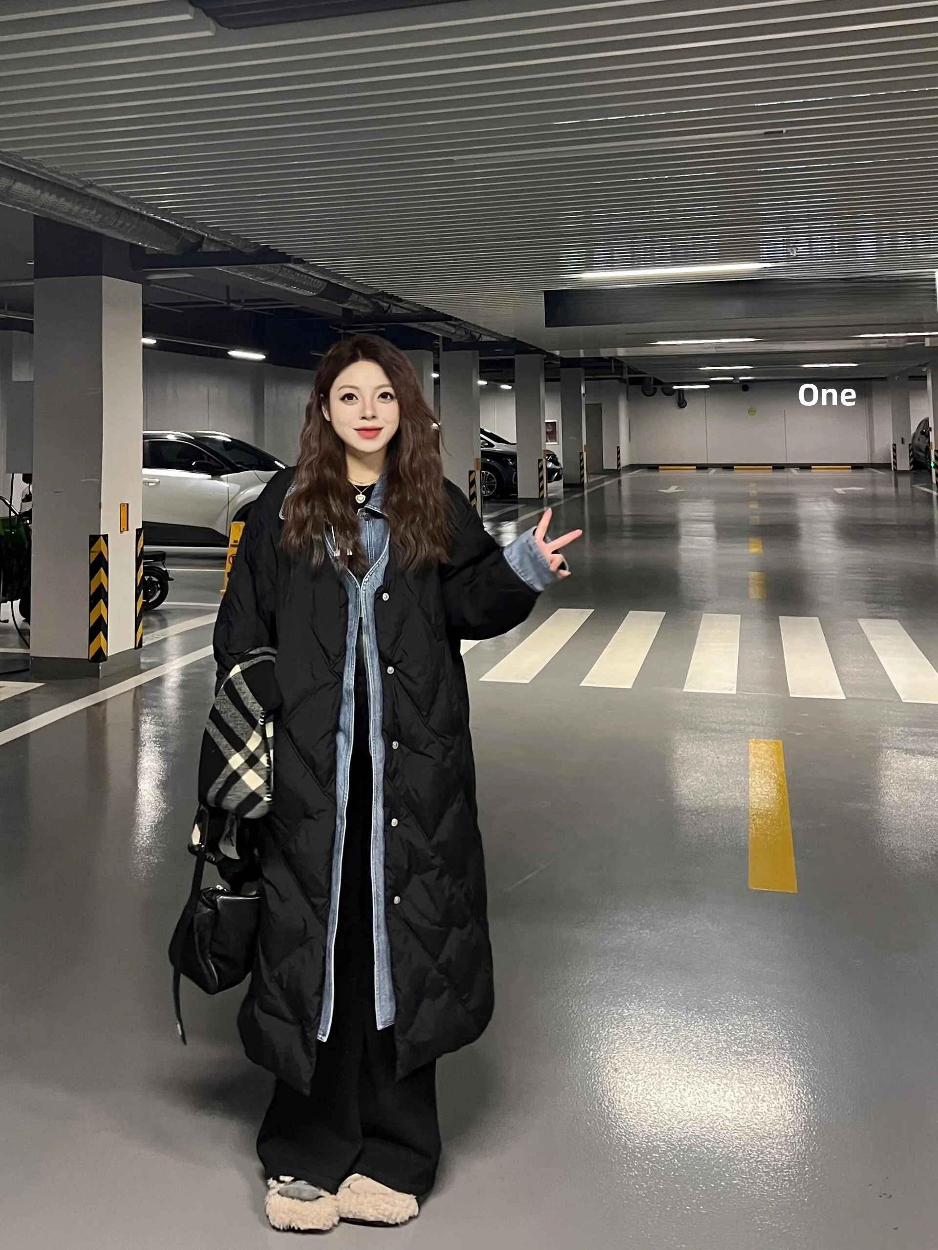 

plus Size Thickened Denim Patchwork Slimming Cotton Jacket Women's Winter Loose Mid-Length Quilted Cotton Outerwear