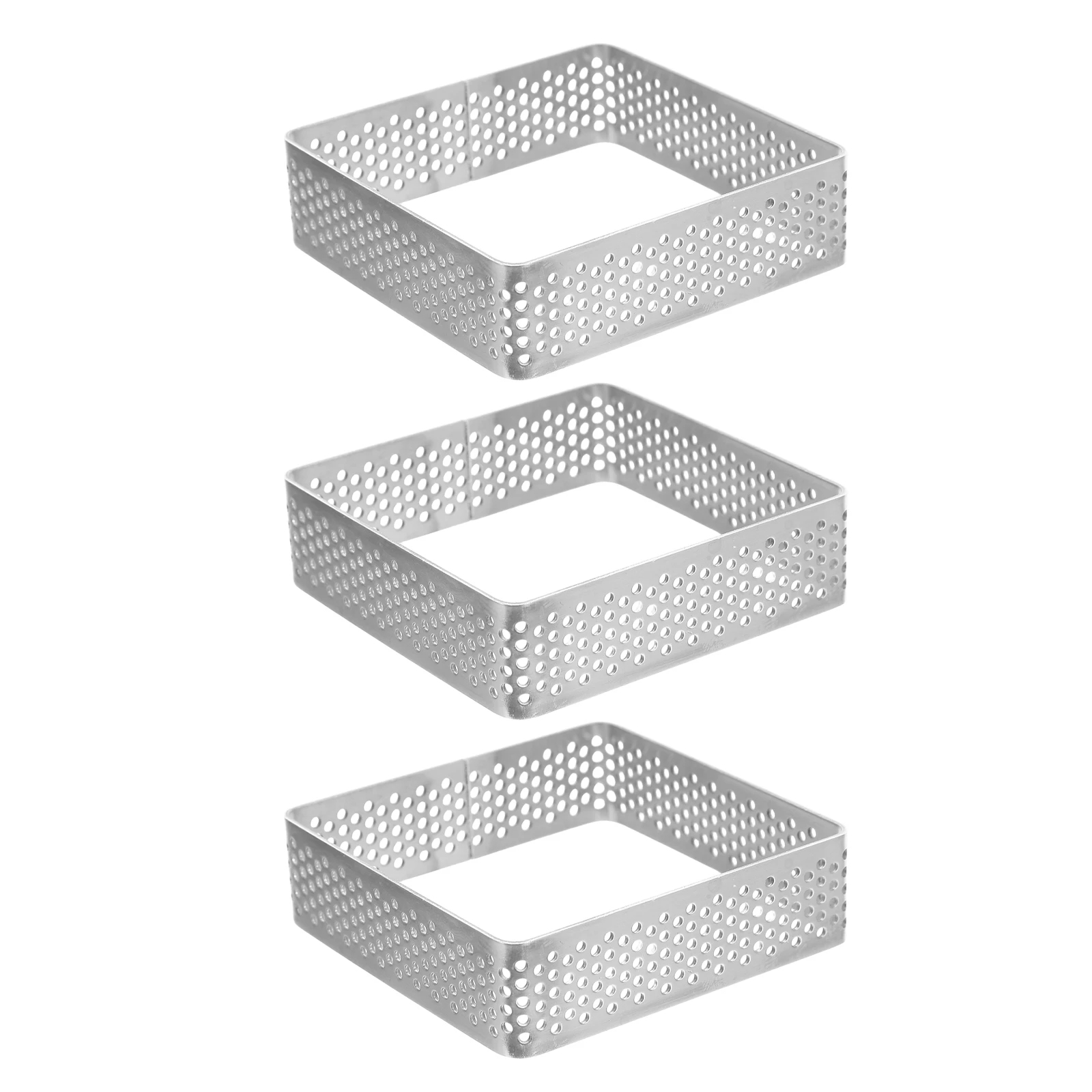 

3Pcs Stainless Steel Square Perforated Tart Rings Nonstick Mousse Cake Baking Ring Pastry Mold for Fruit Tarts