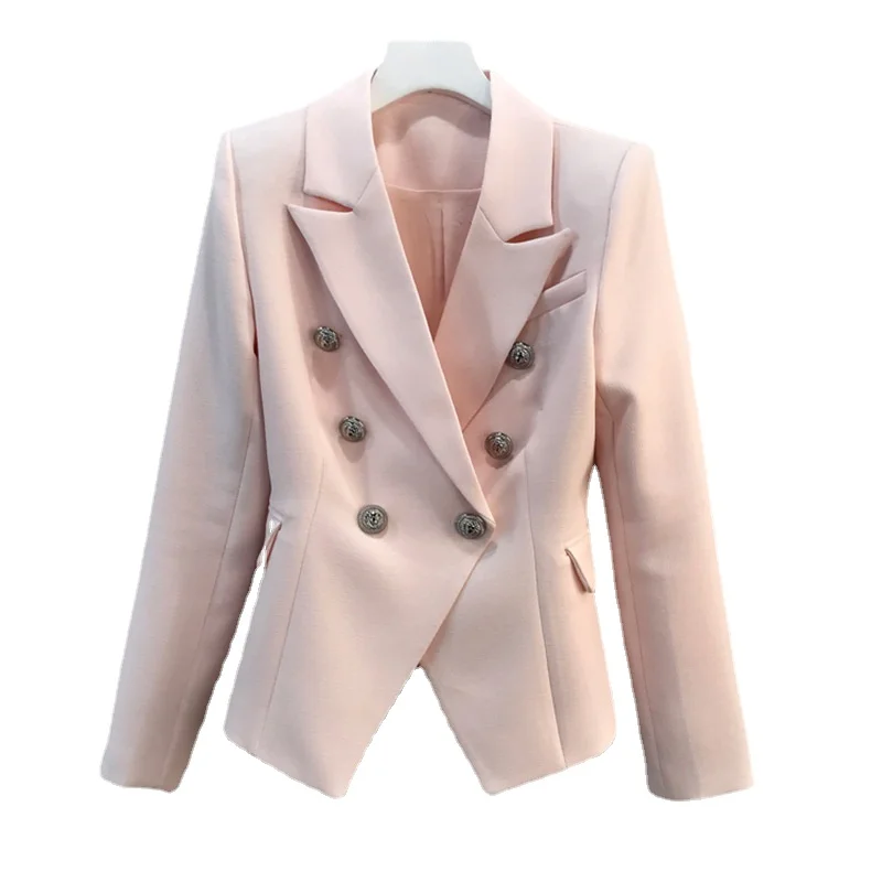 

Spring Women's Clothing Trend 2024 New in Jackets Ladies Silver Metal Button Double Breasted Slim Fit Pink Blazer