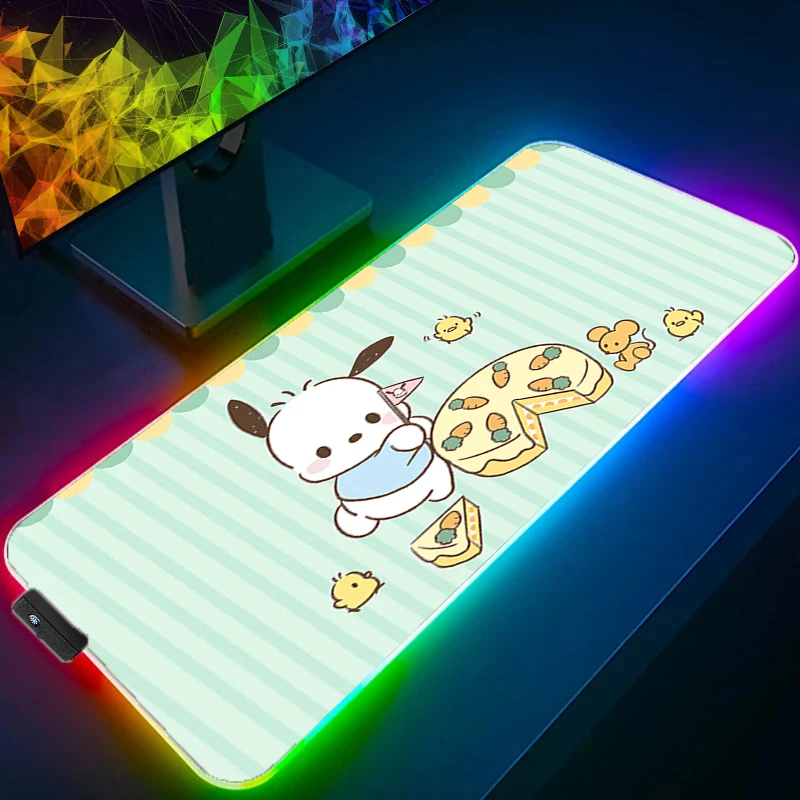 Grand tapis de souris rvb p-pochacco Gamer clavier LED tapis de souris Pc ordinateur tapis de bureau tapis de jeu rétro-éclairage Anime tapis de souris pour LOL