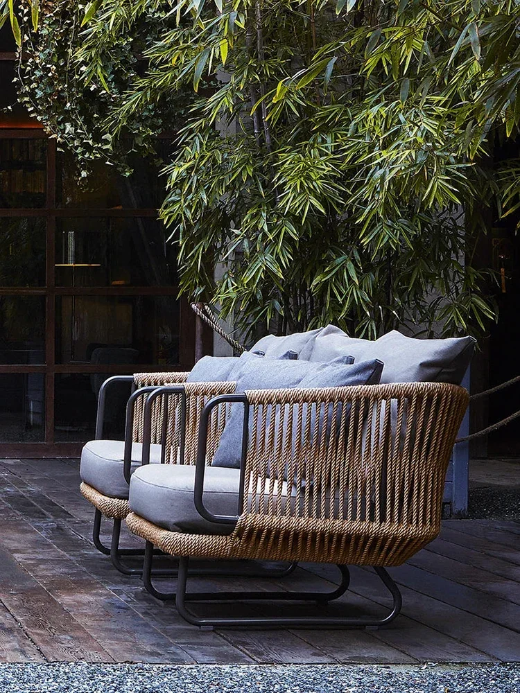 Sofa Waterproof Sunscreen Rattan Chair Single Living Room Wabi Wind Leisure Outdoor Balcony Furniture