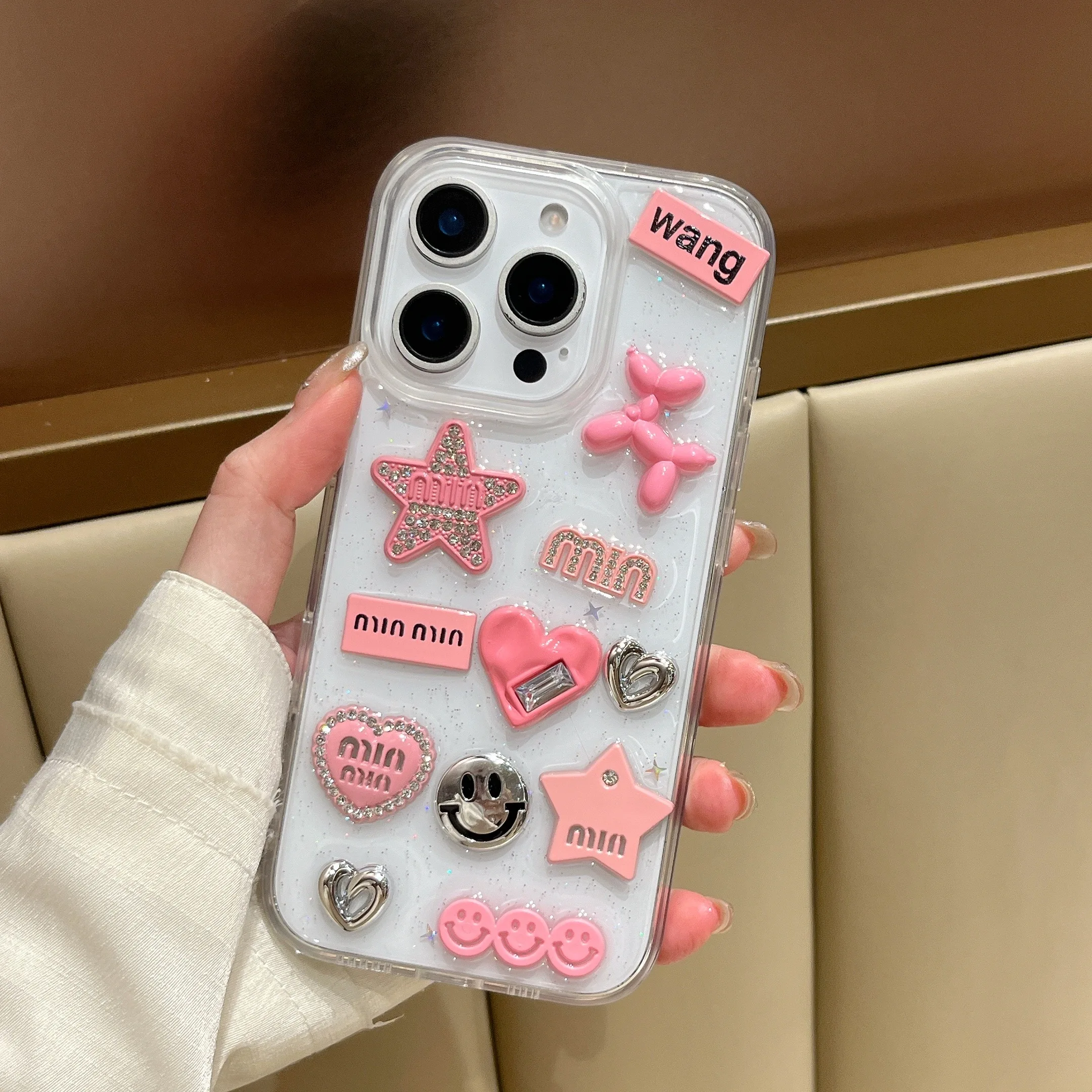 لطيف ثلاثية الأبعاد الحب القلب Y2K ستار حار فتاة قضية الهاتف آيفون 17 16 15 14 13 برو ماكس الايبوكسي شفافة لينة غطاء مقاوم للصدمات