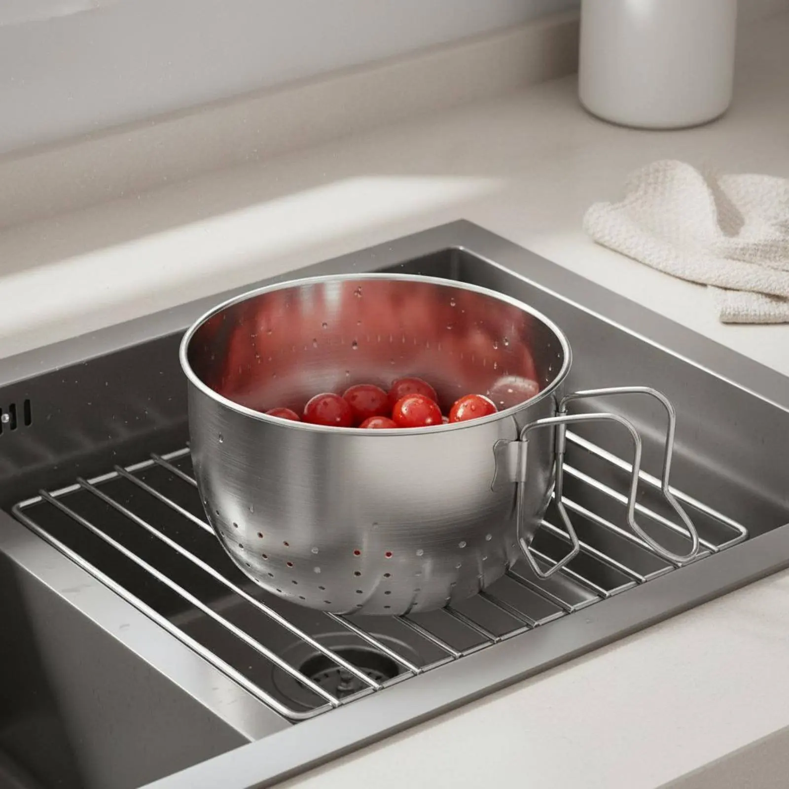 

Kitchen Sink Food Waste Strainer Prevents Clogging Stainless Steel Sink Colander Multifunctional Versatile