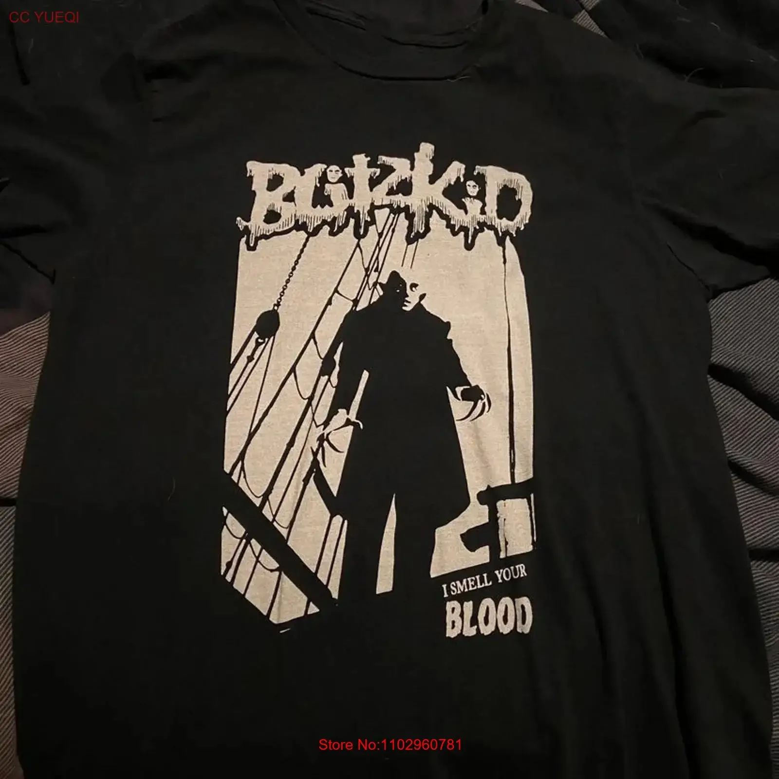 Camiseta de algodón grueso negra con estampado de álbum de la banda Blitzkid, estilo vintage lavado, cómoda para uso diario, suave y a la moda.