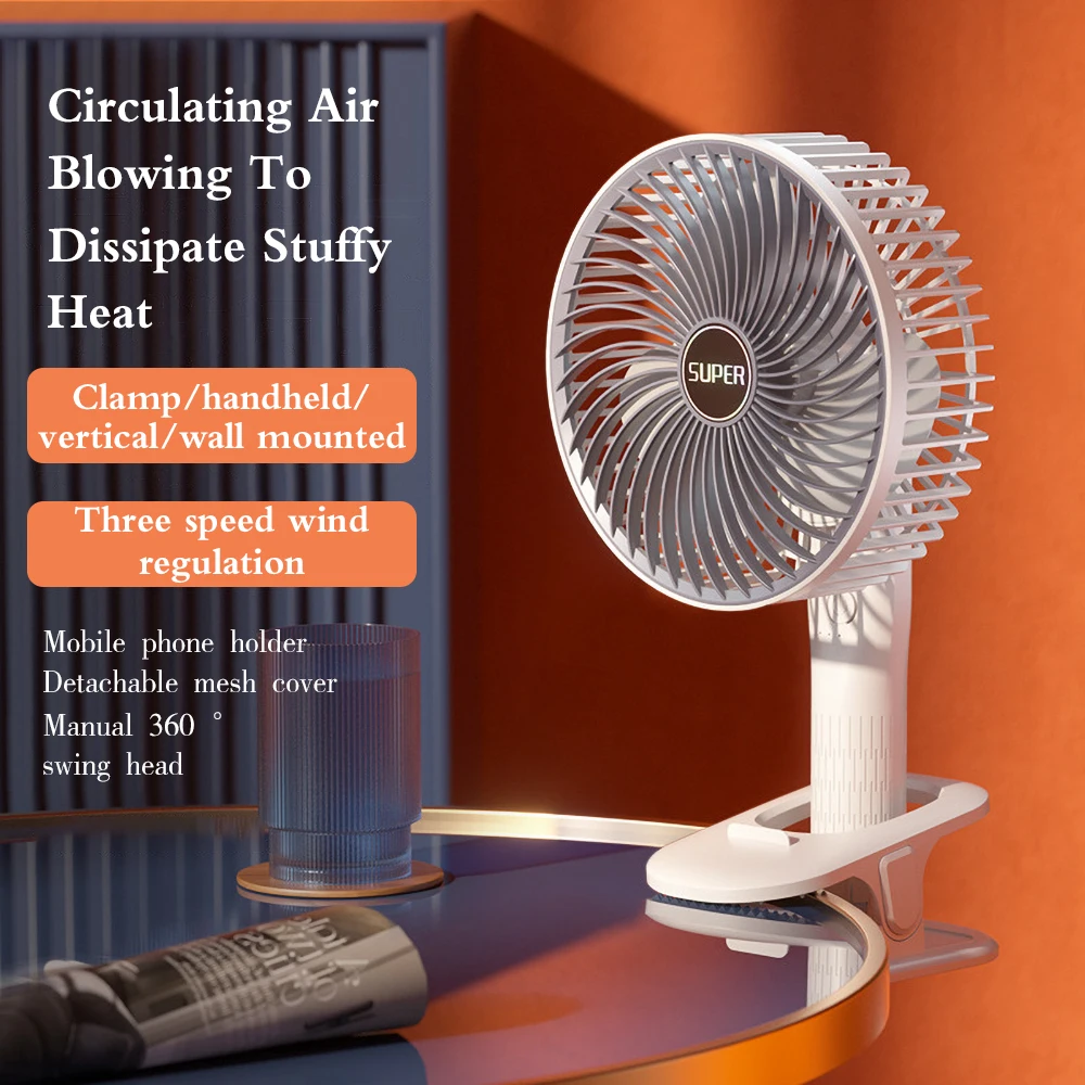 Mini USB Rechargeable Desk Fan, 3 Speed Adjustable Head Oscillating Table Fan 1200mAh Personal Cooling for Home Office New
