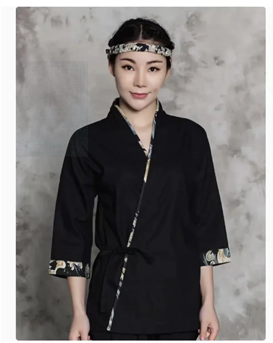 Japanese sushi restaurant workwear, 7/4 sleeves, dragon pattern, three piece set