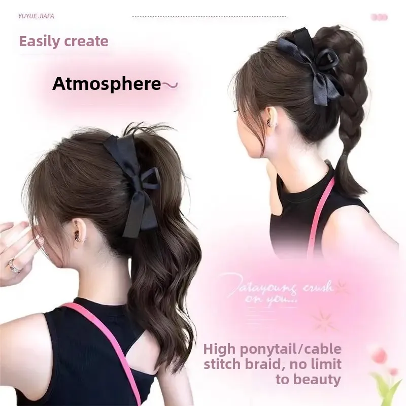 المرأة القوس عقدة عالية الذيل شعر مستعار ألياف الشعر الآسيوية اضافية طويلة الشعر الشباك شعر مستعار شعر مستعار ذيل عالية للشعر الكثيف