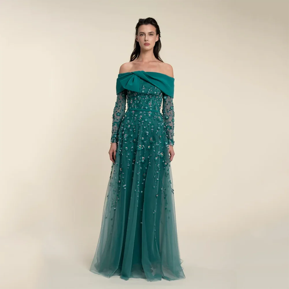 Customized Off The Shoulder Long Evening Dresses Elegant Formal Occasion Prom Gowns Bead Crystal Floor Length Prom Dresses