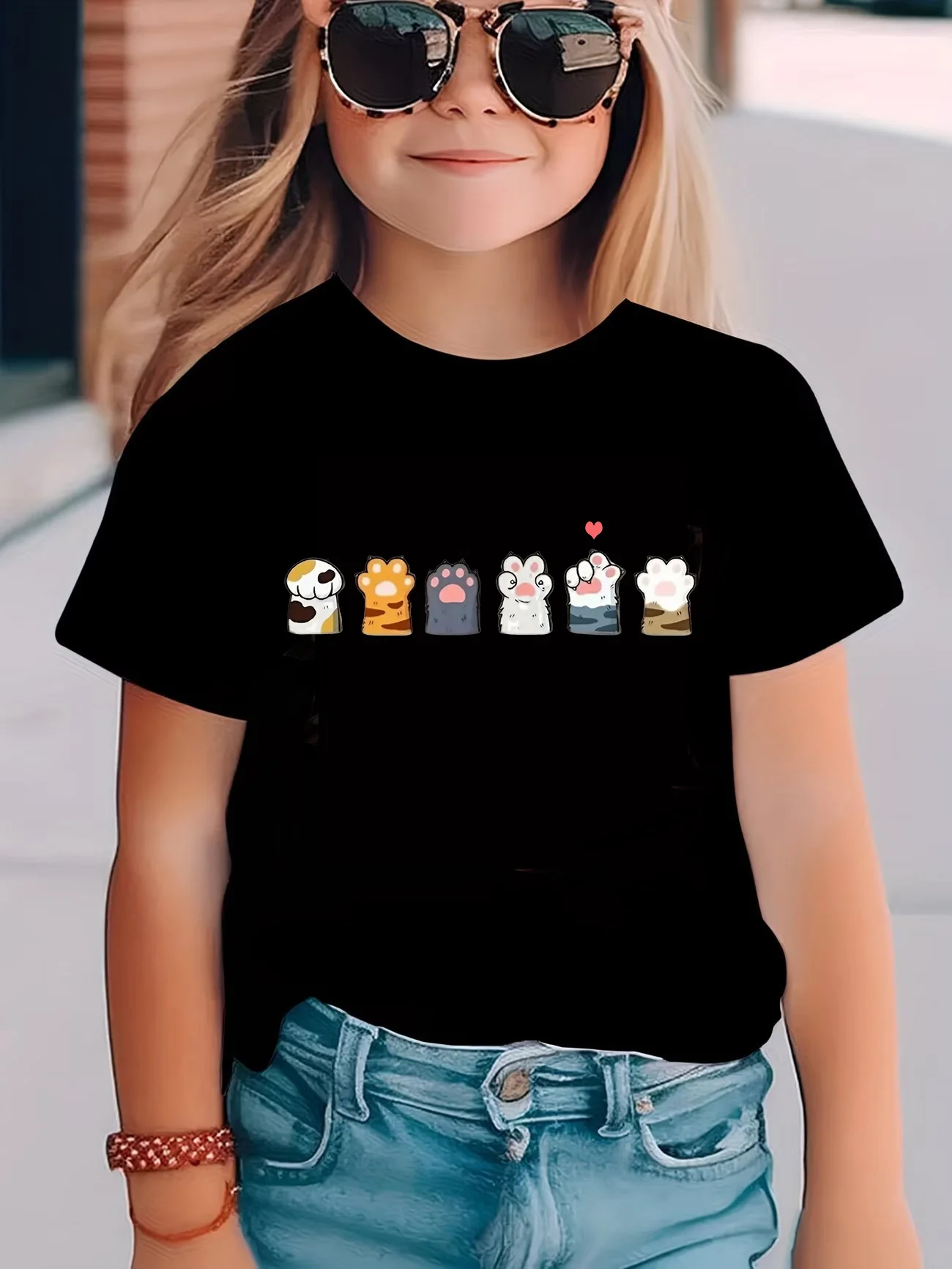 Paw Cat Funny Printed T Shirts Animals Kids Children's T-shirt Boys Girls Summer Spring Casual Top Tee Shirt