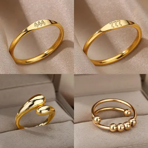 Stainless Steel 444 555 666 777 Angel Number Rings For Women Tiny Angel Number Finger Ring Aesthetic Christmas Jewelry Anillos