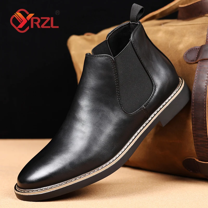 

YRZL Men's Classic Retro Chelsea Boots Mens Fashion Leather Ankle Boots Men British Style Short Boots High-top Casual Man Shoes