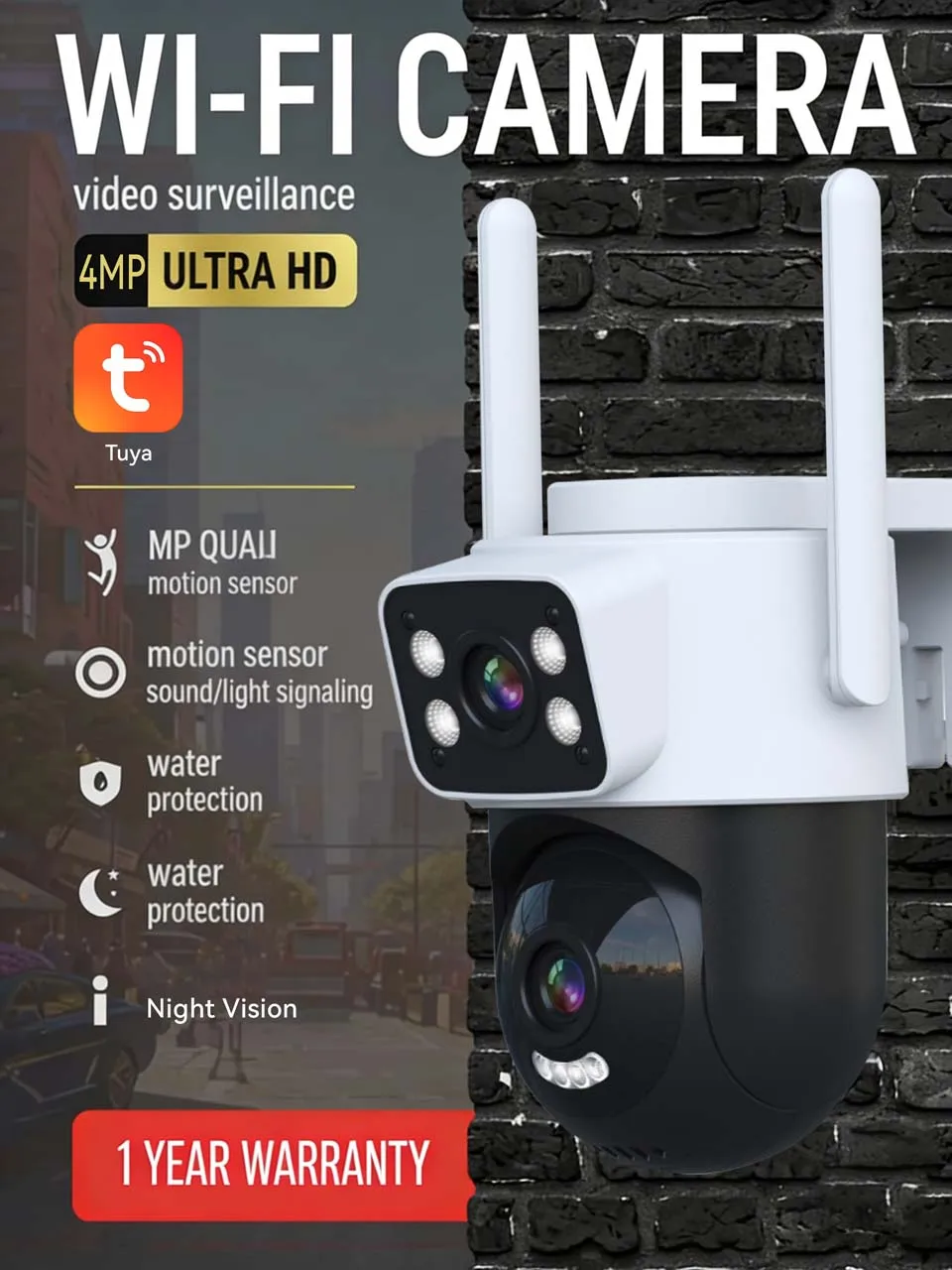 

PEGATAH Dual Lens WiFi Security Camera PTZ Outdoor 2K Wireless Dual Screen Auto Tracking Monitoring Video Surveillance Tuya APP