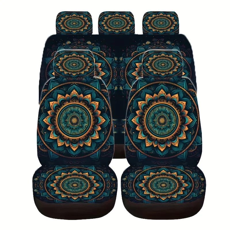

Front Row Two-Seat/Full Car Five-Seat Universal Car Seat Cover "Mandala" Design, Digital Print One-Piece Full Set Seat Protector