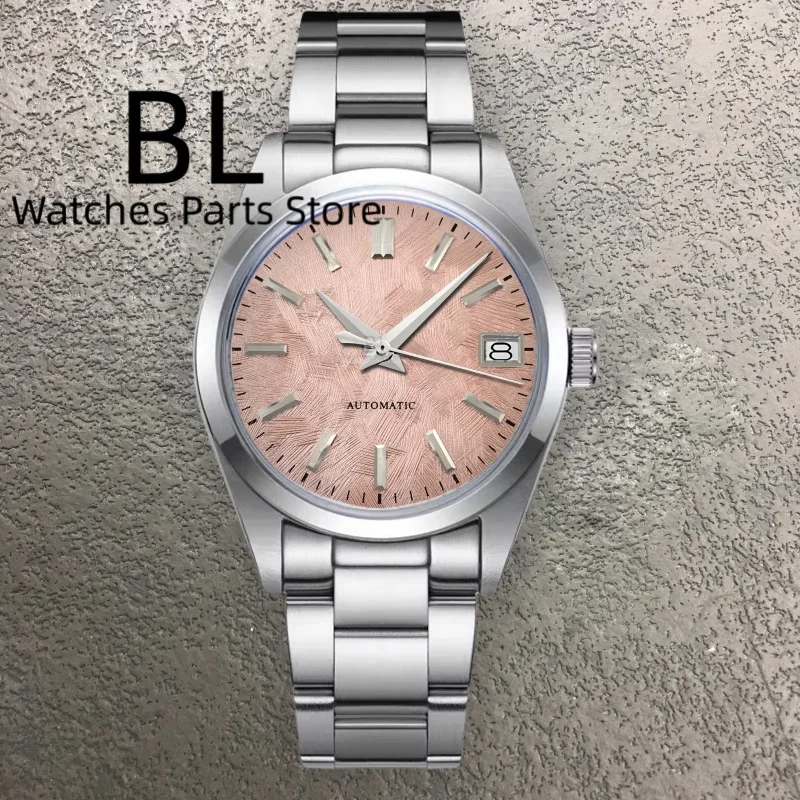 BLIGER 36mm39mm 2 أحجام اسم مخصص NH35 ساعة ميكانيكية Relogio Masculino الياقوت الزجاج مقاوم للماء الجليد الأزرق ساكورا الوردي الهاتفي