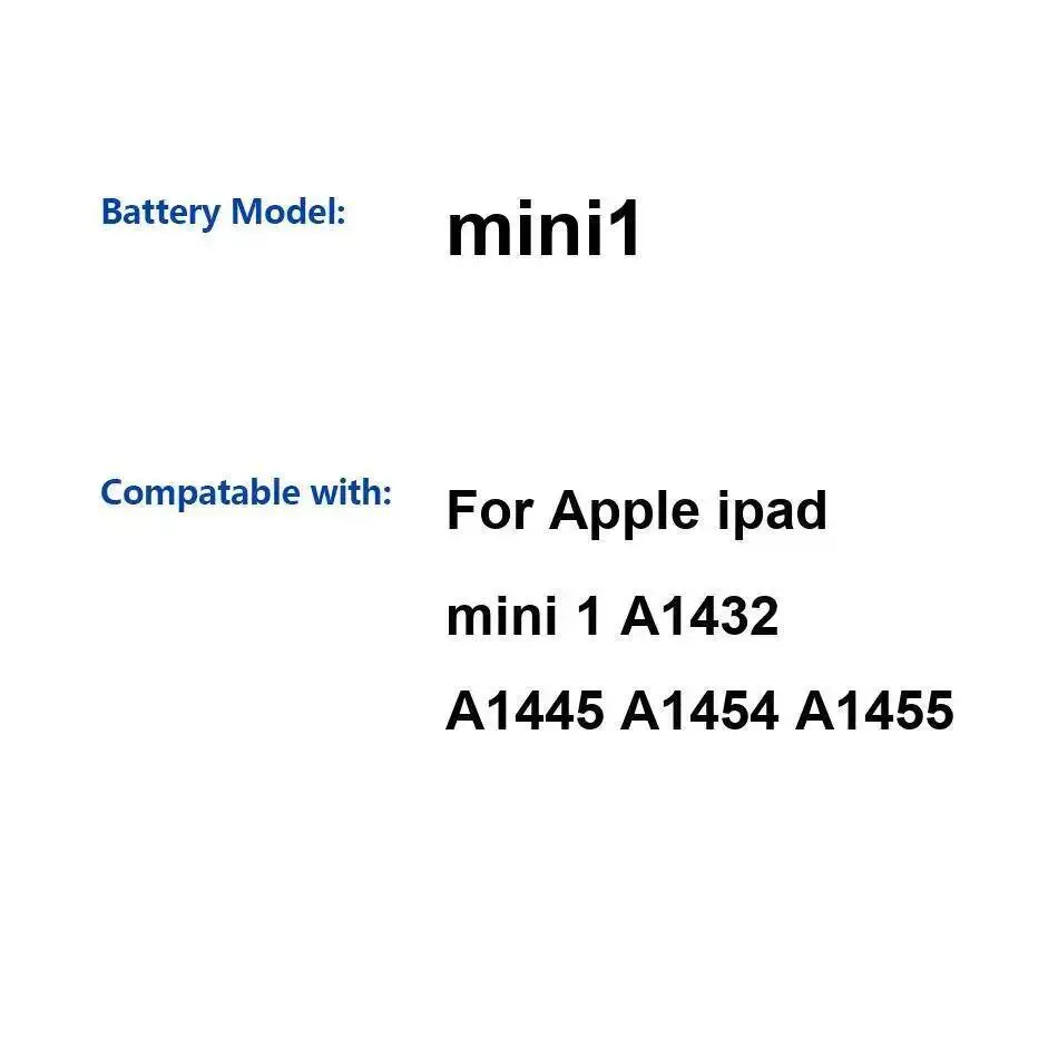 

Длительный аккумулятор для планшета 4440 мАч для Apple Ipad Mini 1 A1432 A1445 A1454 A1455 Mini1