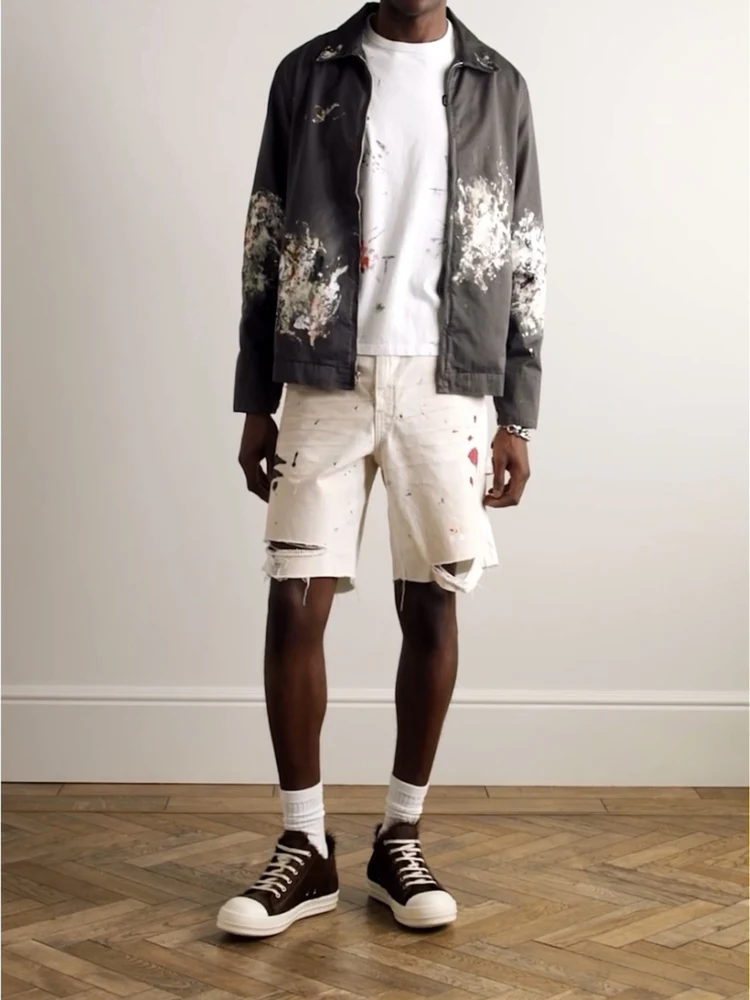 

Casual Loose Men's orts American High Street Summer Cotton Straight Leg Pants Couple's Denim Letter Print Faion Brand