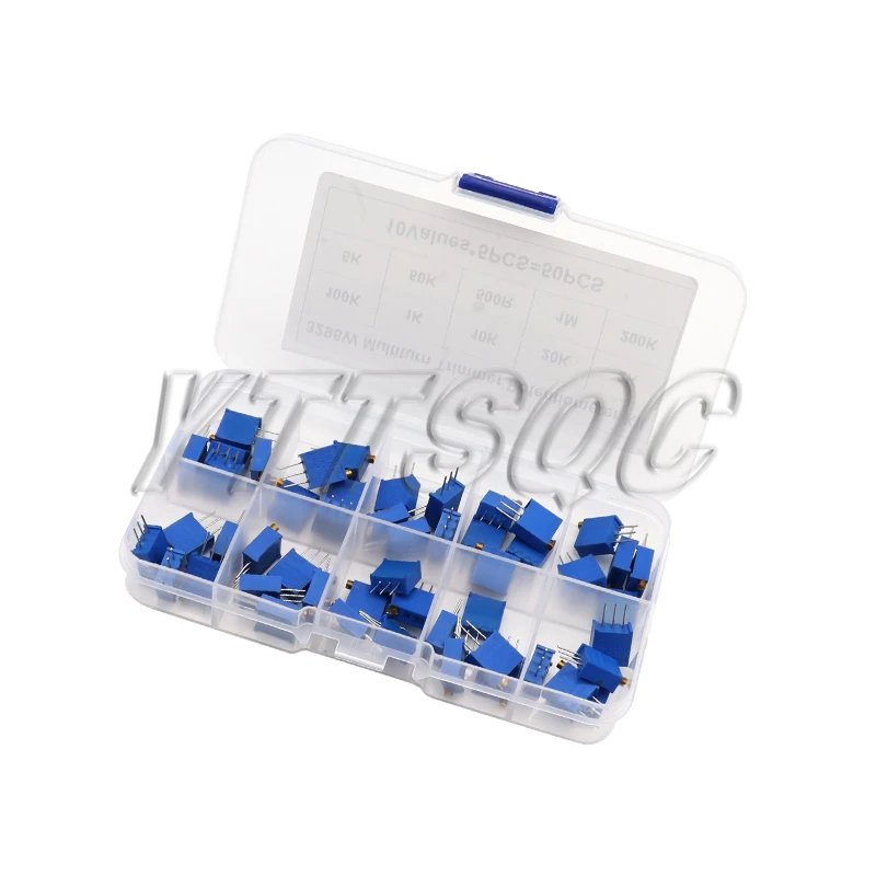 50pcs/lot 3296W Multiturn Trimmer Potentiometer Kit High Precision 3296 Variable Resistor With Free Box electronic diy kit