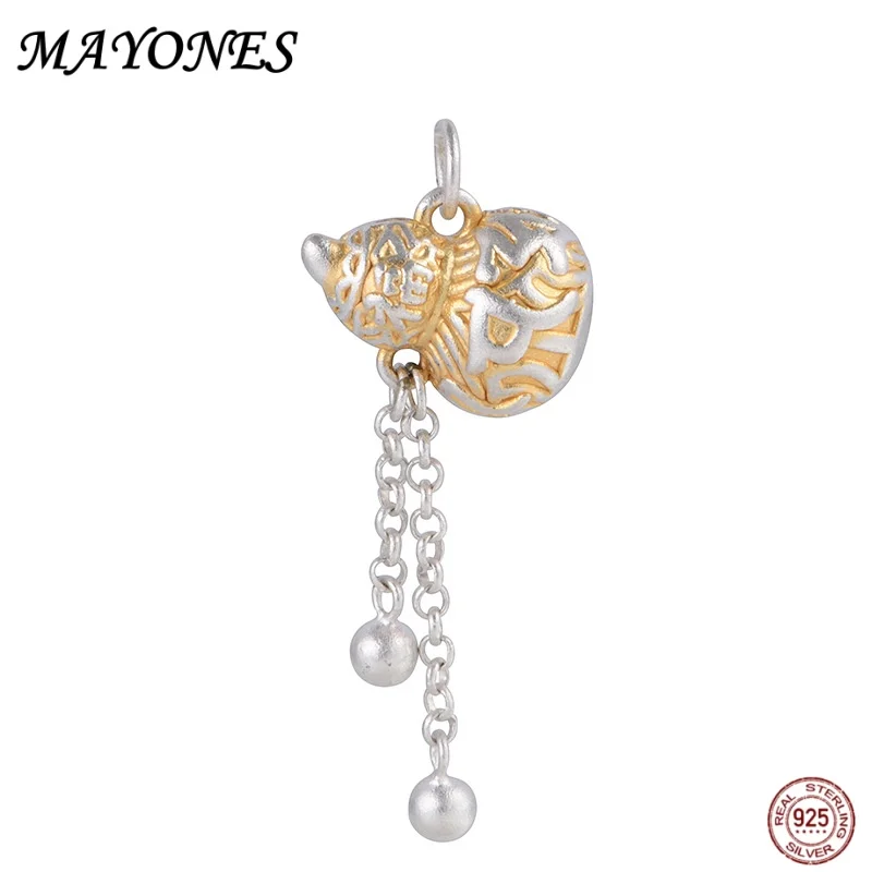 

new 999 Full Silver Gold Six Character Mantra Gourd Pendant for Women, Retro Fashion Lucky Talisman