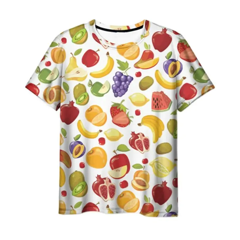 Fruit And Vegetable Cartoon Small Pattern 3D Printing Summer Men\'s Women\'s Fashion Daily Casual Round Neck Short-Sleeved T-shirt