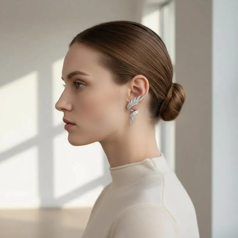Alloy Long Wing Stud Earrings Elegant Wing Shape Simple Style Ear Accessories for Ladies Work Gifts