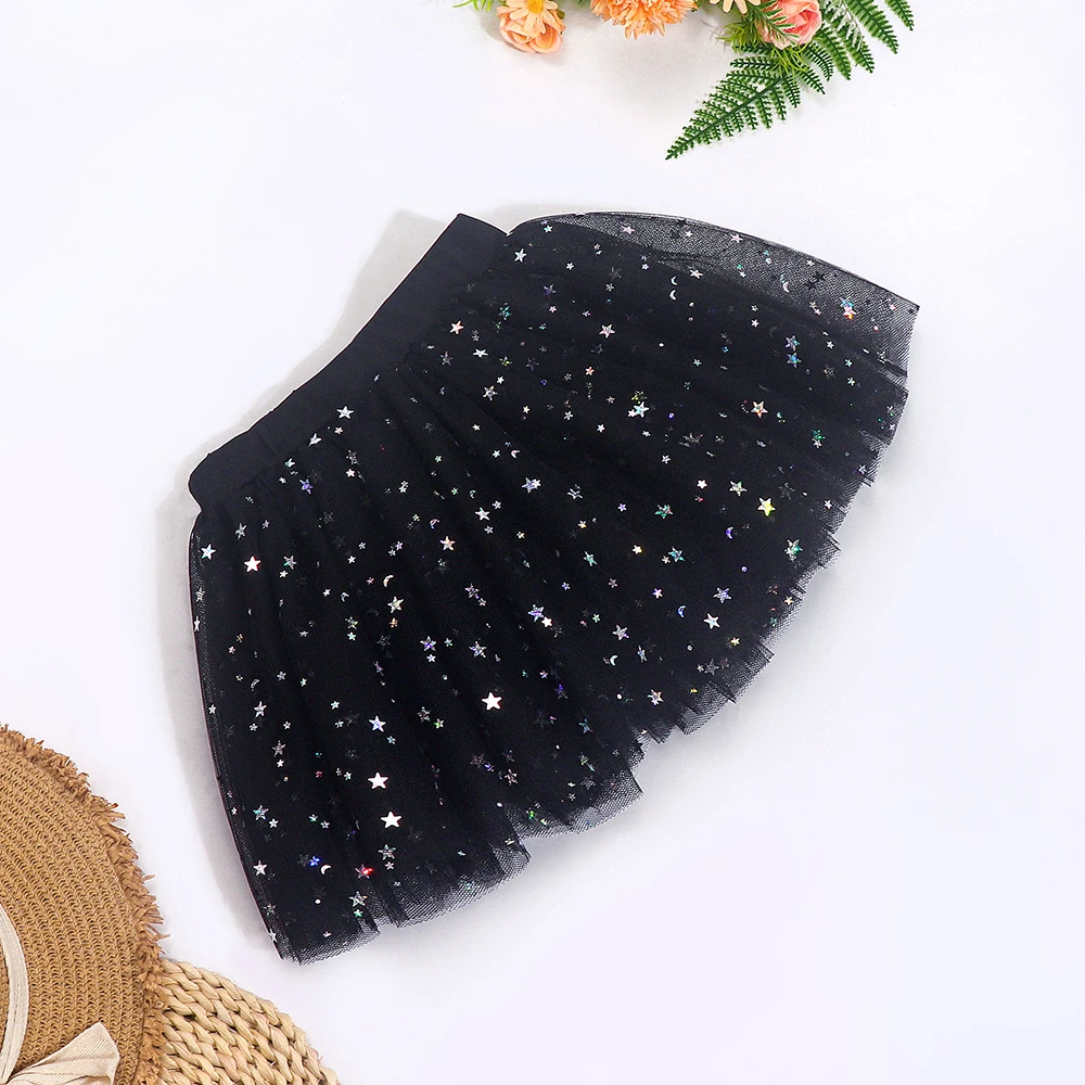 Girls Sparkle Stars Sequins Tutus Skirts Princess Ballet Dance Layered Tulle Tutu Skirts Kids Ballet Dress Up Clothes