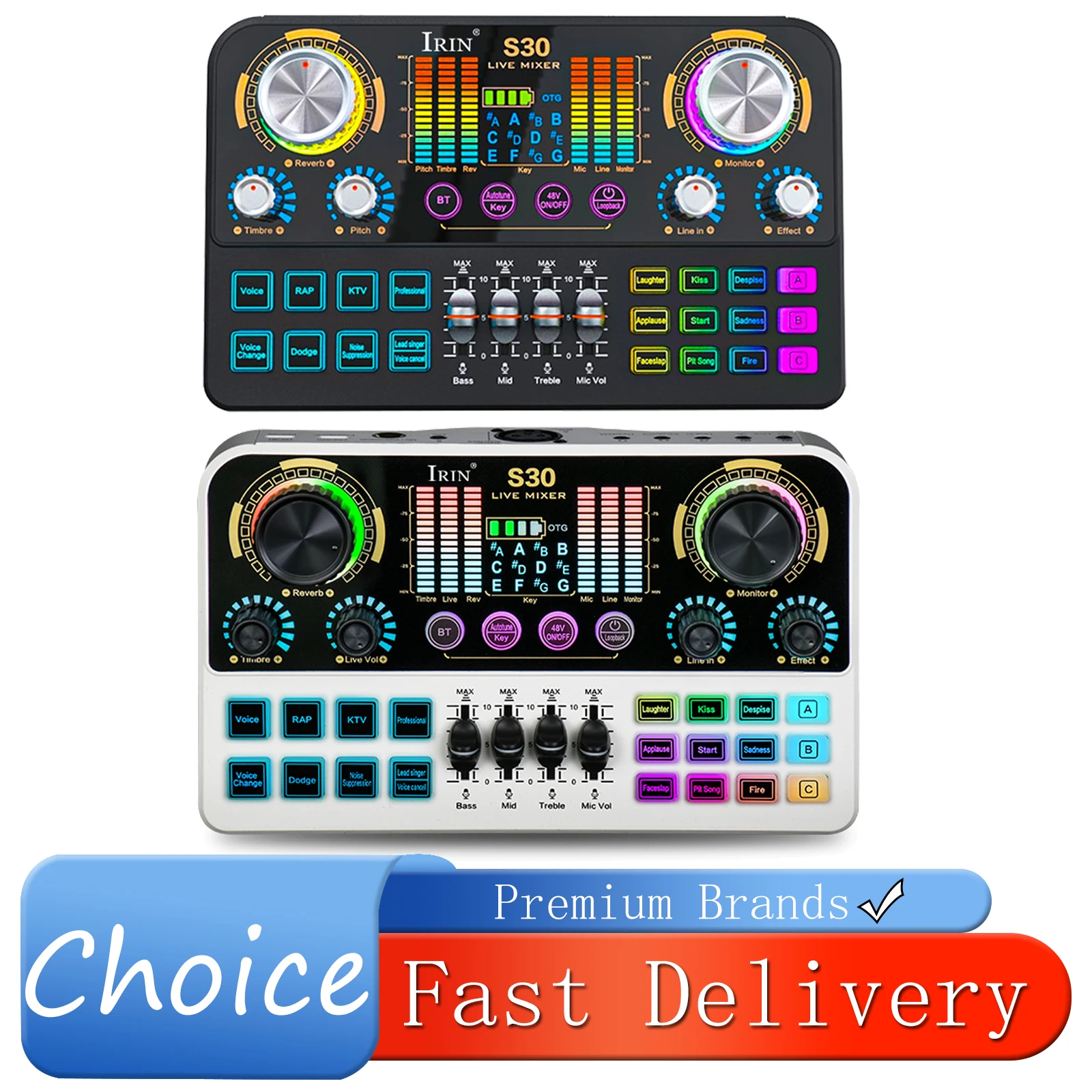 IRIN S30 Live Sound Card With 48V Phantom Power DSP Noise Reduction OTG Lossless Audio Mixer For Phone PC Streaming Podcast