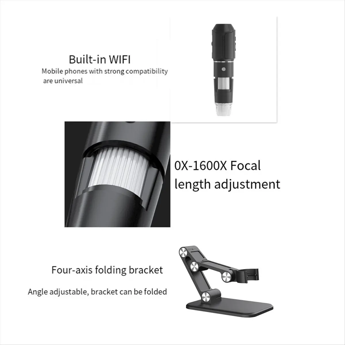 DT38 Wireless Microscope,WiFi USB Digital Handheld Microscope, 50 to 1600x Wireless Magnification 8 LED with Metal Stand
