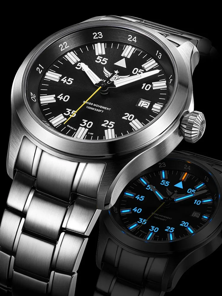 

Yelang Men Quartz Pilot Watch Luminous 10years Lithium Battery Waterproof 100m Ronda Movement Sapphire Military Watch