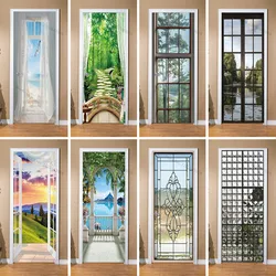 Door Full Film Glass Self-Adhesive Anti-UV Protection Glass Natural Scenery Door Stickers for Home Waterproof Wallpaper Murals