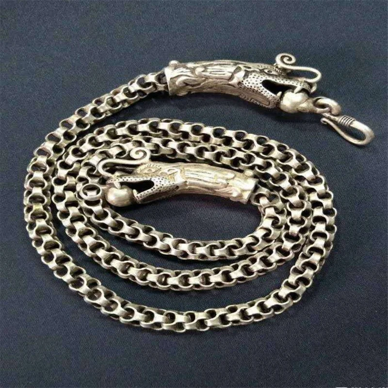 

Hot Selling / Hand-carved Old Tibetan Silver Dragon Head Necklace Pendant Fashion Jewelry Men Women Luck Gifts