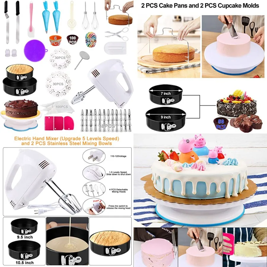 Cake Decorating Kit 436 PCS Baking Supplies Set Tools with Electric Hand Mixer Mixing Pan Cake Mold, Cake Rotating Turntable, M
